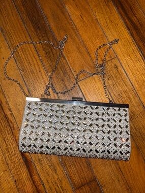 Gianni Bini Silver Crystal Mesh Clutch with Chain Strap
